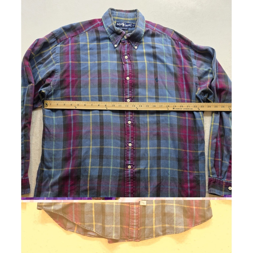 Ralph Lauren Men's Blue & Purple Plaid Long Sleeve Button Up Shirt. Size L - Picture 4 of 8